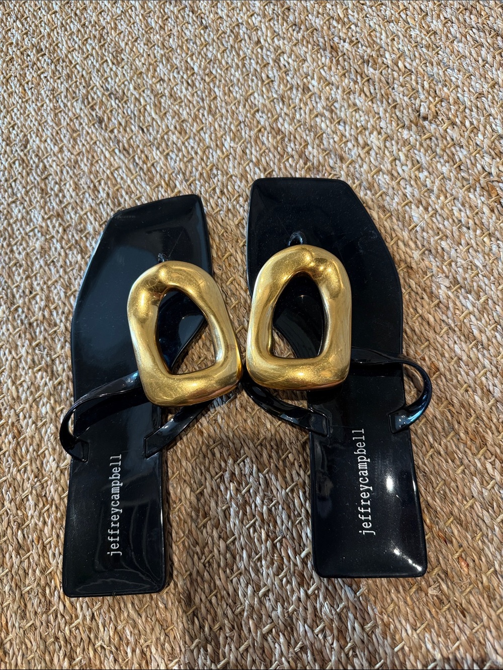 Jeffrey Campbell Black Sandal Slides with Sculpted Gold Accent